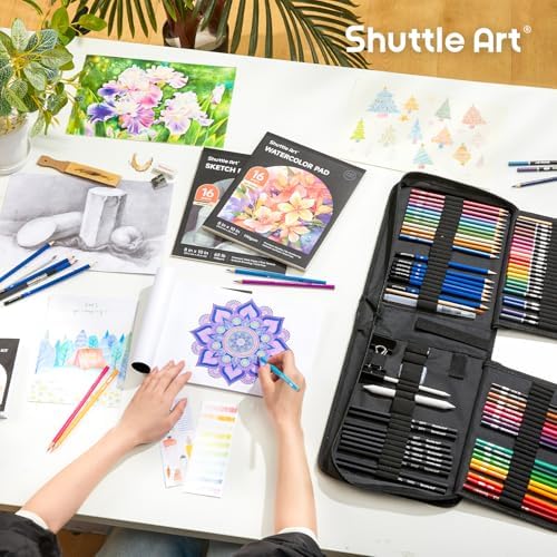 Shuttle Art 103 PCS Drawing Kit, Professional Drawing Supplies with Sketch, Charcoal, Colored, Graphite, Pastel Pencils & Sticks, Complete Drawing Tools and Paper Pads in Zipper Case for Artists&Kids - Image 6