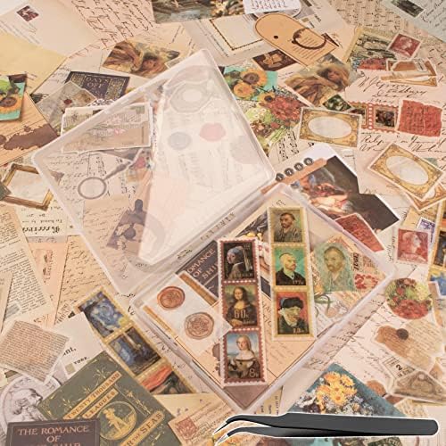 200Pcs Vintage Scrapbook Stickers, Aesthetic Junk Journal Stamping Supplies Kit, Scrapbooking Ephemera Washi Paper for Bullet Journaling Planners Diary Collage (Artistic) by Vecbain