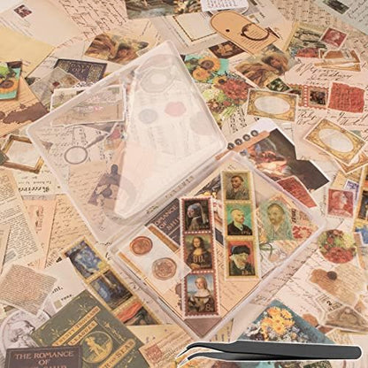 200Pcs Vintage Scrapbook Stickers, Aesthetic Junk Journal Stamping Supplies Kit, Scrapbooking Ephemera Washi Paper for Bullet Journaling Planners Diary Collage (Artistic) by Vecbain