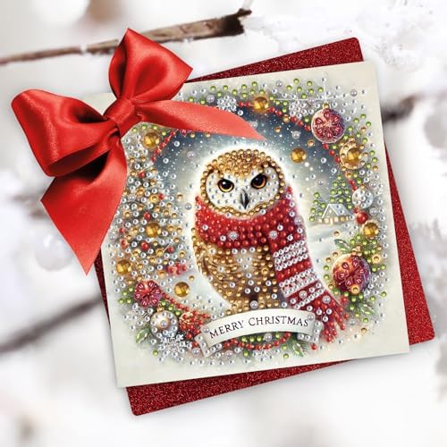 6Pcs Christmas Greeting Card DIY Diamond Art Painting Greeting Cards Blessing Folding Card Kit with White Envelopes Diamond Arts Crafts for Birthday Festival Gift-Owl - Image 6