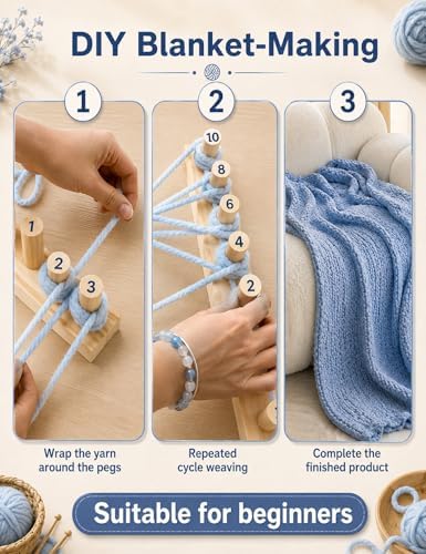 LynxLink 78" Extra Large Chunky Blanket Loom Kit for Beginners, Stable Splinter-Free Wooden Modular Yarn Loom with 12 Sizes Crochet Hooks and Bag, Adjustable Knitting Loom Set Throws DIY Craft - Image 3