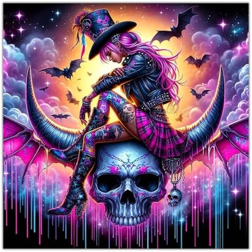 Lophomie Diamond Art Kits for Adults, 5D Witch Skull Diamond Painting Kits by LophomieDiamondArtDiamondArtCoasters%E2%80%94AddWarmthandCreativitytoYourLifeTurnTinyDiamondsintoBigJoy