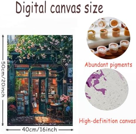 OJTOYART Paint by Numbers Kit for Adults,Bookstore Painting by Numbers for Beginner, DIY Acrylic Watercolor Oil Colorful Painting by Number Without Frame for Home Wall Decor 16 x 20 inch - Image 5