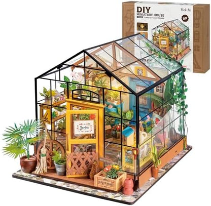 Rolife Cathy's Greenhouse Miniature Kit with LED Lights by Rolife