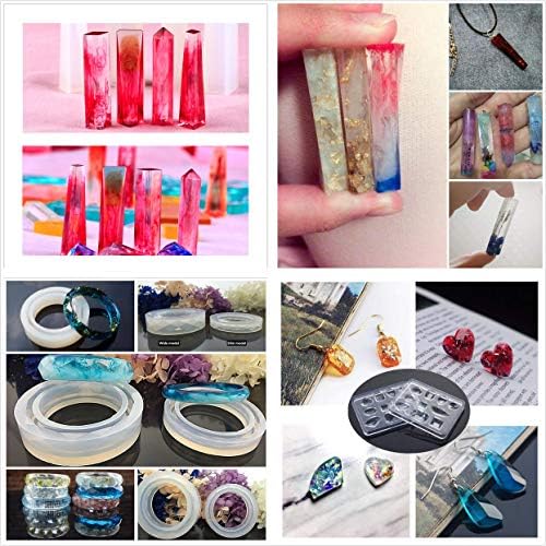 UV resin glue kit 10pcs 12 molds with lamp 48 decorations glitter dried flowers + Top coat gel to add shine, resin crafts jewelry making kit for pendants necklaces bracelets diamonds earrings - Image 3