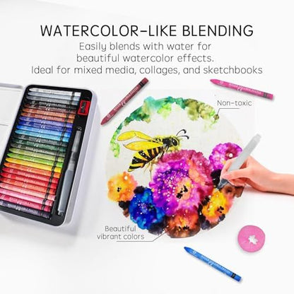 25 Colors Water-Soluble Pastel Crayons Set, Multi-Technique Art Kit with Brush & Palette, Versatile for Watercolor, Oil Pastel & Ink Effects, Easy Blending for Beginners, Sketching & Creative Drawing - Image 3