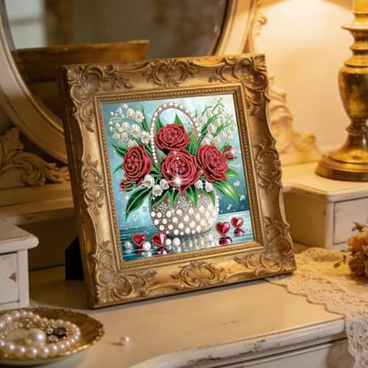 jinglinhh Red Rose Flowers Lily of the Valley Special Shaped DIY Diamond Art Painting Kit for Adults Beginners, Partial Drill Crystal Rhinestone Gem Art Craft Home Wall Decor 30x30cm - Image 4