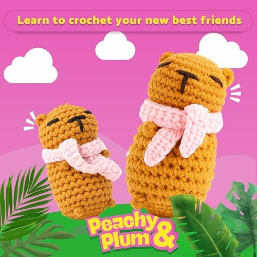 Capybara Crochet Kit for Beginners, 2 Easy Amigurumi Capybaras & Keychains - Image 2
