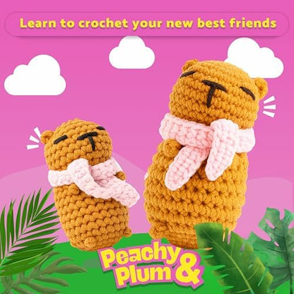 Capybara Crochet Kit for Beginners, 2 Easy Amigurumi Capybaras & Keychains - Image 2