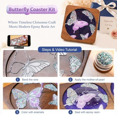 Cloisonne Kit, DIY Coasters Craft Kits, Filigree Enamel Art, Butterfly - Image 2