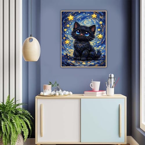 xackcme Cat Paint by Numbers for Adults - Starry Sky Paint by Number on Canvas Without Frame, DIY Black Cat Oil Painting for Gift Home Wall Decor (16x20 inch) - Image 4