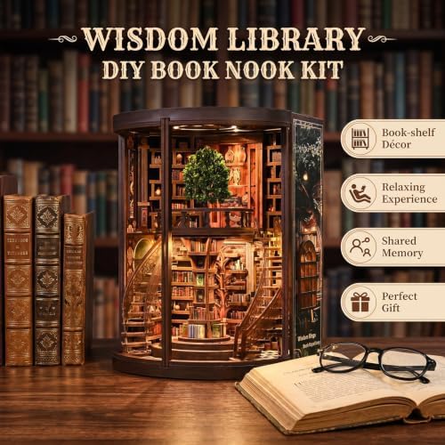 Book Nook Kits for Adults, 3D DIY Miniature Wooden Puzzle with LED Light, Adult Crafts Kits, House Bookshelf Decor, 356 Pieces Model Building Gift for Adults & Teens (Wisdom Library) - Image 2