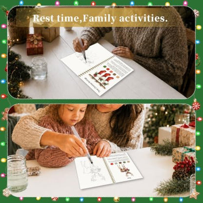 Christmas Gift, Christmas Watercolor Workbook, Watercolor Painting Book with 12 Different Xmas Designs, Water Coloring Book Set with Water Paintbrush for Beginners, Xmas Gift for Boys Girls Friends - Image 6