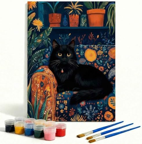 Amphol Paint by Numbers Kit for Adults - 16x20 Inch Black Cat DIY Paint by Number Canvas Art Kit, Oil Painting Kit on Unframed Canvas Art for Stress Relief, Home Wall Decor with Acrylic Paint Set by Amphol