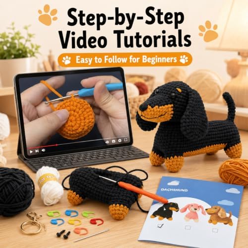 Nikolle Dachshund Crochet Kit for Beginners, Amigurumi Animal Craft Kit - Image 3