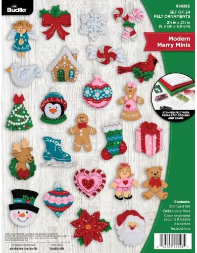 Bucilla, Felt Applique Ornament Making Kit, for DIY Arts and Crafts Projects, Set of 24, Modern Merry Minis - Image 2