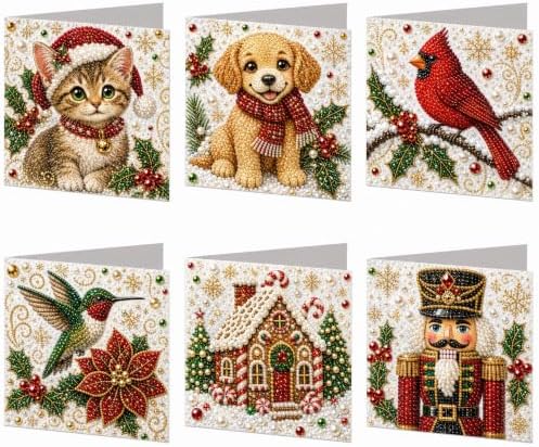 Diamond Art Painting Christmas Cards 6 Pack, 5D DIY Gem Greeting Card Kits - Image 2