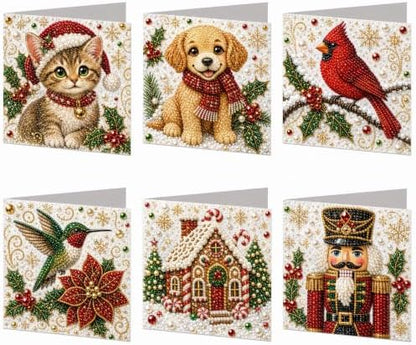Diamond Art Painting Christmas Cards 6 Pack, 5D DIY Gem Greeting Card Kits - Image 2