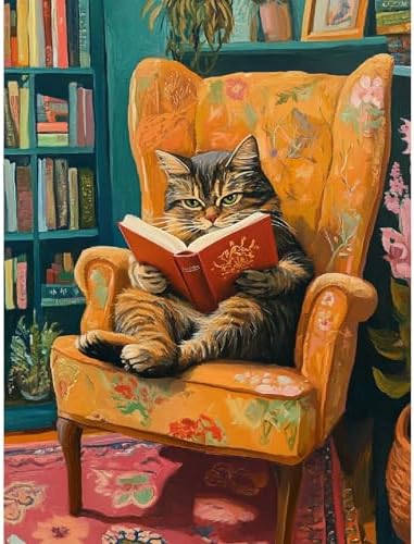 Canrichshop Reading Cat Paint by Numbers Kit for Adults,Painting by Numbers,DIY Acrylic Paint Kit for Adults Beginners Without Frame,Easy Adult Paint by Number Kits on Canvas for Decor 16x20inch by Canrichshop