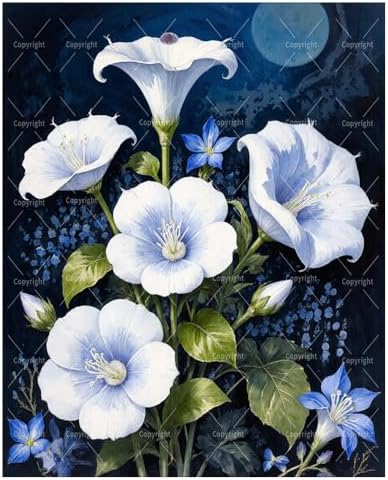 Sceorixa Floral Paint By Numbers Kit for Adults - DIY White Moonflowers Painting On Canvas 16X20 in, Acrylic Paint Set, Suitable for Beginners, Wall Decor Art for Home Decoration Or Gifts, Unframed by Unknown
