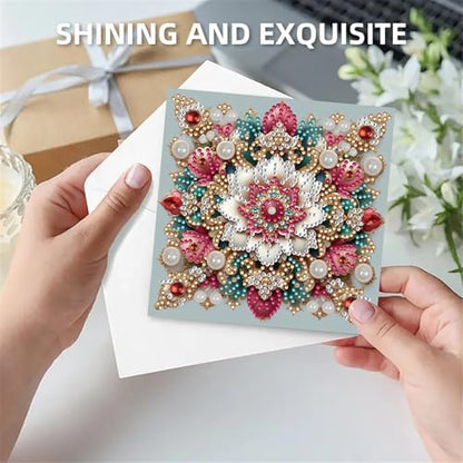 6 Pcs Diamond Painting Greeting Cards Kit Vintage Mandala Flower Pearl with Envelopes, 5D DIY Special Shaped Rhinestone Art Card Making Kits for Adults, Holiday Blessing Postcards Creative Craft Gifts - Image 3