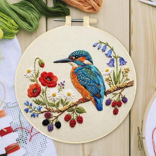 FRANDEK DIY Berry Bird Stamped Embroidery Kit with Hoop for Adults - Image 3