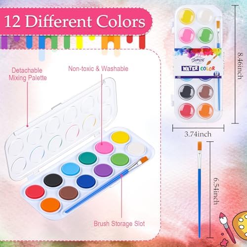 Nuanchu Gifts Bulk Watercolor Paint Washable Watercolor Paint Kits Palette and Brushes Portable Water Color Supplies for Adults, Beginners Artists Graduation Gift(6 Pack,12 Colors) - Image 2