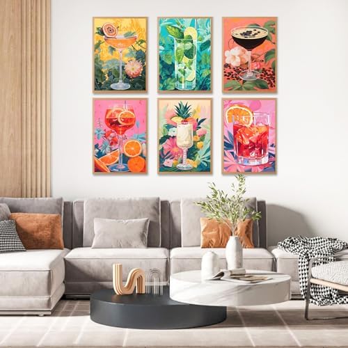 6 Pack Paint by Numbers Kit for Adults, Cocktail Drinks Canvas Painting Set - Image 2
