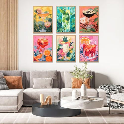 6 Pack Paint by Numbers Kit for Adults, Cocktail Drinks Canvas Painting Set - Image 2