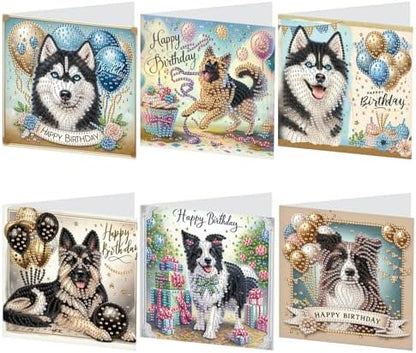 6 Packs Diamond Painting Greeting Card Kits Diamond Art Dog Laser Effect Greeting Cards Animal Special Shaped Diamond Art Greeting Card Arts Crafts for Christmas Birthday Thanksgiving Day(30x15cm) by AiYuanzsh