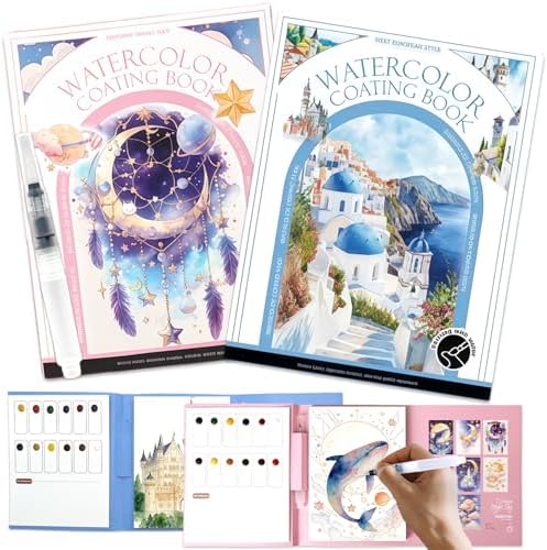 NaTuGi 2Pac Watercolor Workbook for Adults,Watercolor Coloring Book,Portable Watercolor Painting Books,Creative Stress Relief Kit,Suitable for Beginners Birthday Gift (Dreams and Architecture) by Unknown