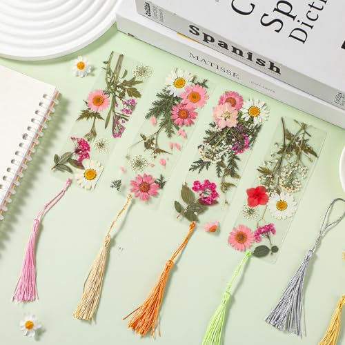20 Sets Dried Flower Bookmark Making Kit Transparent Bookmark DIY Projects Craft Gift Bulk PET Sticker with Color Tassels and tweezer for Classroom Activities Reading Award and Book Lovers（Summer） - Image 6