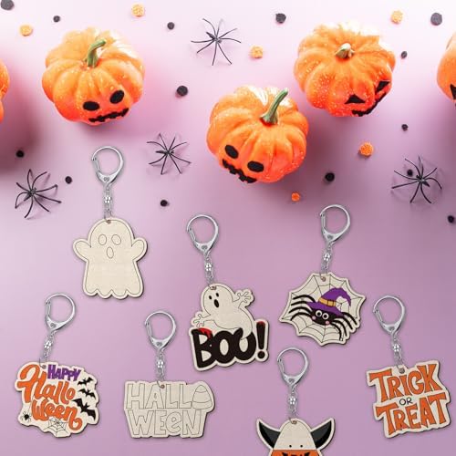RattanView 24 Pcs Halloween Color Your Own Wooden Keychain Craft Kits - Image 6