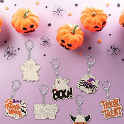 RattanView 24 Pcs Halloween Color Your Own Wooden Keychain Craft Kits - Image 6