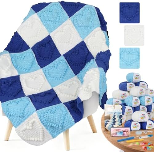 Coopay Crochet Kit for Beginners, 3D Heart Granny Square Blanket Kit, Set B by Coopay