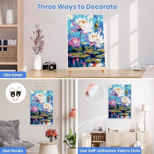 MXJSUA Water Lilies Framed Paint by Numbers for Adults Beginners, Easy Adults' Paint-by-Number Kits on Canvas with Easel, Acrylic Number Painting Crafts Gifts for Home Decor, 8x12 inch - Image 2