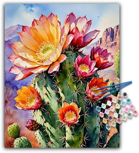 Paint by Numbers Kit for Adults, Cactus DIY Acrylic Canvas Painting Set by Offito