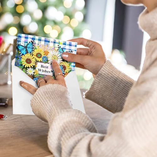 12 Pack Flower Butterfly Diamond Painting Greeting Card Kits DIY 5D Diamond Art with Envelopes & Rhinestones,Christmas Creative Birthday Gifts for Adults - Image 3