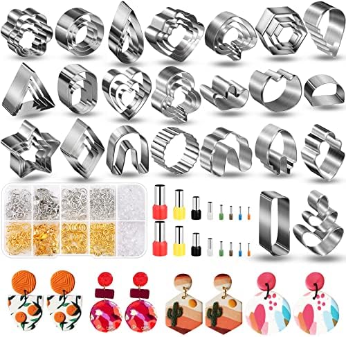 Polymer Clay Cutters for Earrings Making, 705 PCS Clay Cutters Set with 49 Shapes Stainless Steel Clay Cutter Tools, 640 PCS Jewelry Accessories, 16 Circle Shape Earring Cutters for Polymer Clay by Cruzix