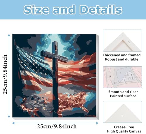 American Flag Paint by Numbers Kit for Adults, Paint by Numbers 10x10 Inch - Image 3