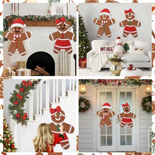 2 Pcs DIY Felt Christmas Gingerbread Man Set with 50 Pcs Detachable Ornaments Large Gingerbread Man DIY Decorations Christmas Door Wall Hanging Xmas Gifts for Xmas Winter Holiday Party Decorations - Image 6