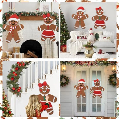 2 Pcs DIY Felt Christmas Gingerbread Man Set with 50 Pcs Detachable Ornaments Large Gingerbread Man DIY Decorations Christmas Door Wall Hanging Xmas Gifts for Xmas Winter Holiday Party Decorations - Image 6