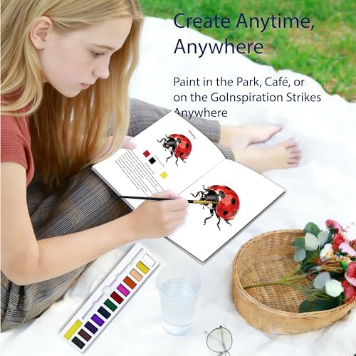 CraftyManor Watercolor Workbook Creative Insect Water color Paint Book Set with Paints & Brush, 12 Patterns of Original DIY Designs, Beginner-Friendly Adult Coloring Books (Insect) - Image 5