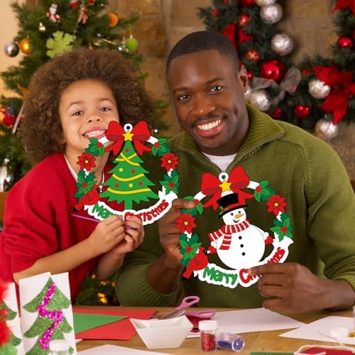 Sereliy 24 Pcs Christmas Coloring Wreath Crafts for Kids, Color Your Own Christmas Crafts, DIY Paper Xmas Wreath for Classroom Activities Games. (Xmas 24) - Image 6