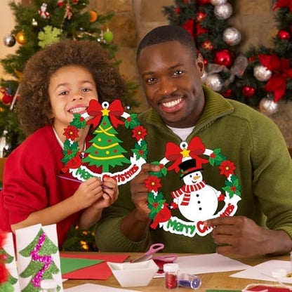 Sereliy 24 Pcs Christmas Coloring Wreath Crafts for Kids, Color Your Own Christmas Crafts, DIY Paper Xmas Wreath for Classroom Activities Games. (Xmas 24) - Image 6