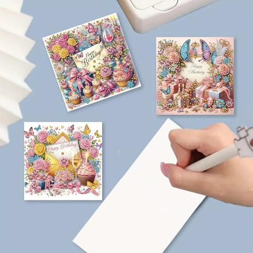 Christmas DIY Diamond Greeting Cards Set, 5D DIY Diamond Art Painting Christmas Style Greeting Card, Xmas Cards Making Kits for Family Friends Handmade Gift-#32-Happy Birthday - Image 6