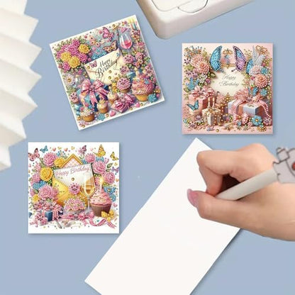 Christmas DIY Diamond Greeting Cards Set, 5D DIY Diamond Art Painting Christmas Style Greeting Card, Xmas Cards Making Kits for Family Friends Handmade Gift-#32-Happy Birthday - Image 6