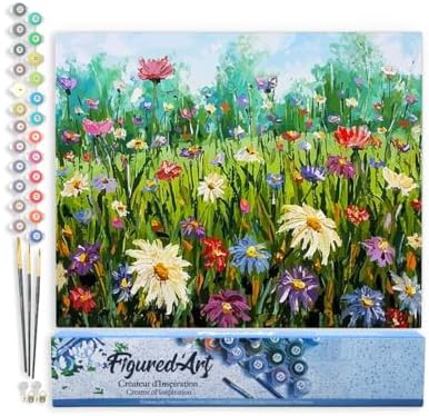 Figured'Art Paint by Numbers Kit for Adults Flowers in The Countryside 16"x20" - Craft Art Painting DIY Kit Rolled Canvas Without Frame by FiguredArt
