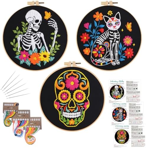 Louise Maelys 3 Set Halloween Skull Embroidery Kit for Beginners by LouiseMaelys