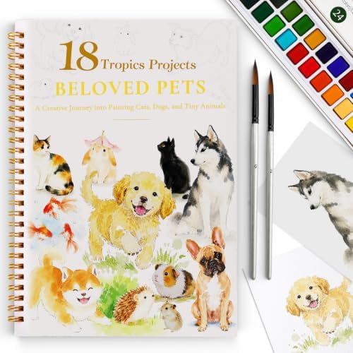 Watercolor Workbook for Beginners,18 Beloved Pets Water Coloring Book,Relaxing & Easy to Paint Water Coloring Book with 24 Colors-Perfect for Gifting to Creativity & Joy for Adults by DMSKY